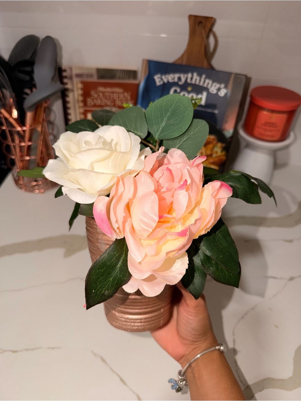 Artificial Rose & Peony Arrangement in Cream and Pink - Home Accents